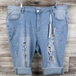 Eighty‎ Eight* Women's Distressed Ripped Washed Denim Bermuda Shorts~ Size 22